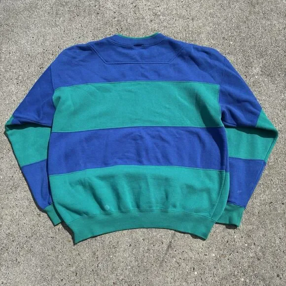 Cheetah VTG 90s Sweatshirt Sweater Green Black Colorblock Stripe Pullover Mens L - Picture 5 of 12